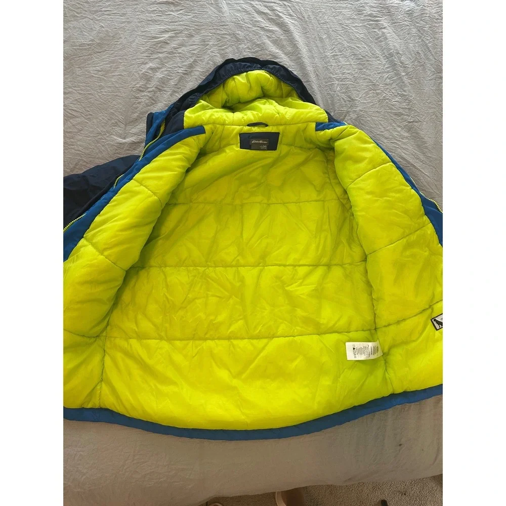 Eddie Bauer Kids Blue Colorblock Hooded Winter Jacket insulated ski L 14 likenew